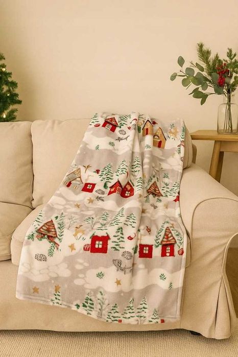 Miękki koc świąteczny 160x200 – ciepły pluszowy zimowy na zimę miękki