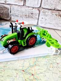 Traktor z maszyną rolniczą traktorek nowy zielony zabawki