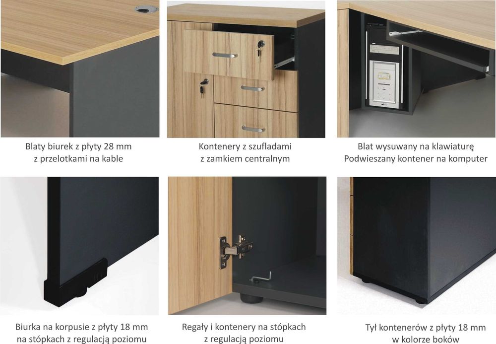 Dwa biurka 160 cm, dwa stanowiska, meble od producenta