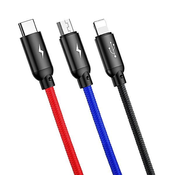 Kabel Baseus Three Primary Colors 3w1 USB-A - micro USB / Lightning /