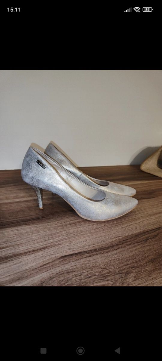 Buty szpilki srebrne 40 eleganckie