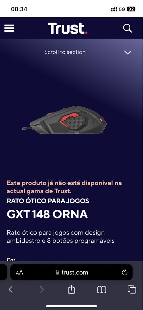 Rato gamming Trust gtx148. LED e 8 botões programáveis