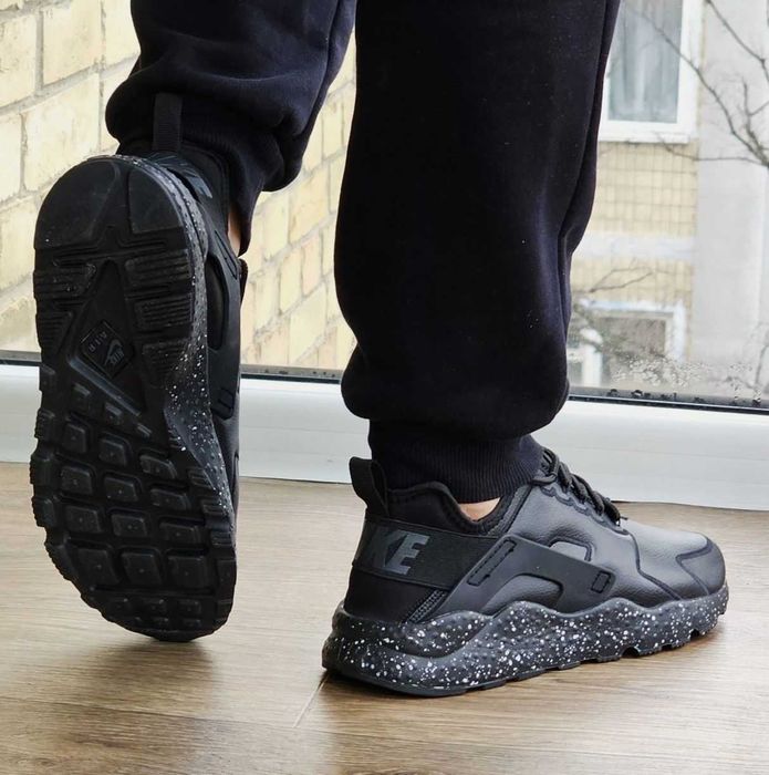 Мужские чёрные кроссовки Найк кожаные Найки Nike