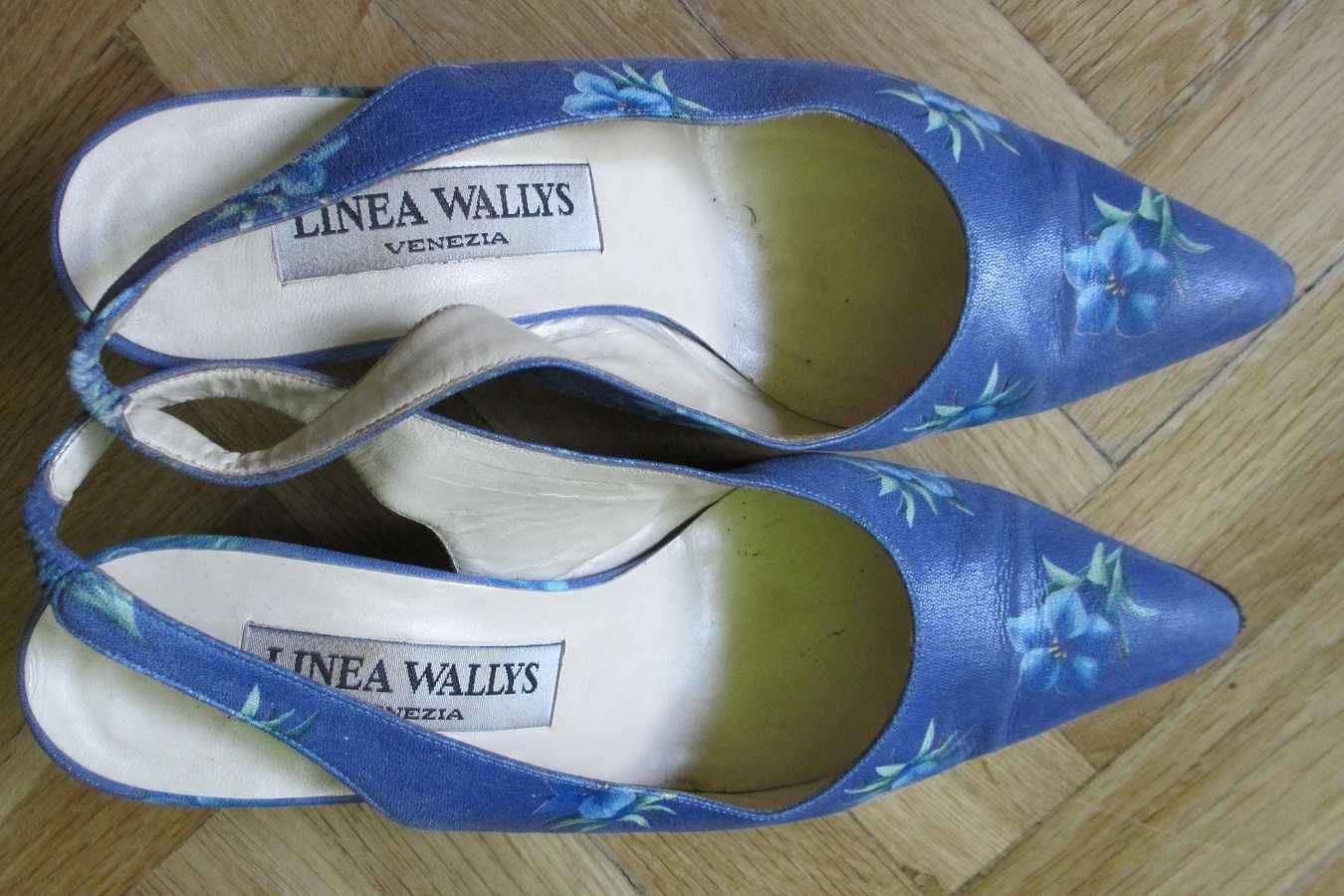 Buty LINEA WALLY'S VENEZIA włoskie niebieskie chaber obcas kwiaty 39,5