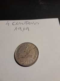 Rara moeda 4 centavos 1919 alpaca