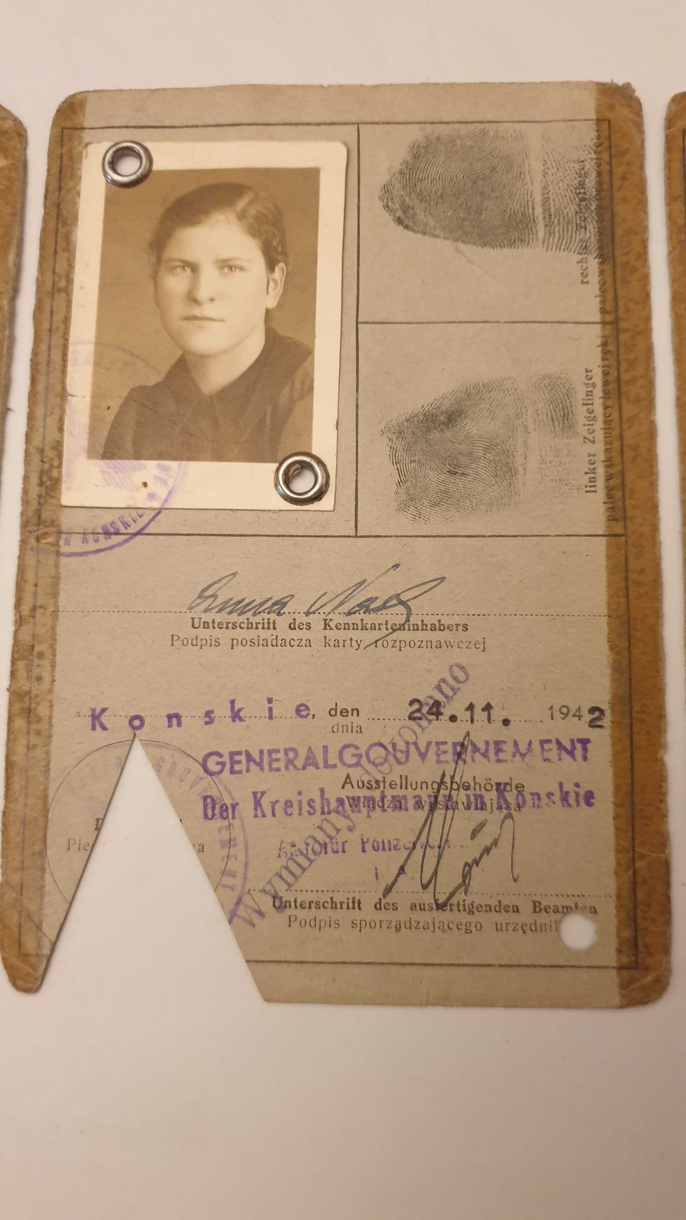 G G -2 wojna Kennkarte - Końskie - kieleckie 1942 rok