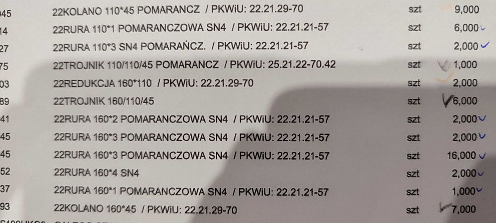 rura 160  110, kolano 160 110, trójnik 110 160, redukcja 160 Komplet
