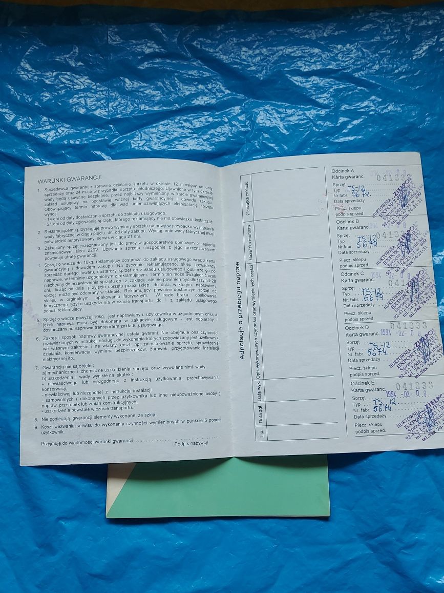 Instrukcja obsługi pralki automatycznej Candy 1994rok