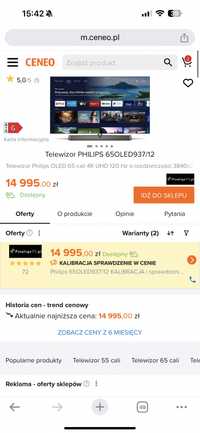 Telewizor PHILIPS 65OLED937/12 nowy oled telewizor lezak magazynowy