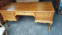 Piękne duże biurko drewniane dwustronne ludwik z fotelikiem komplet