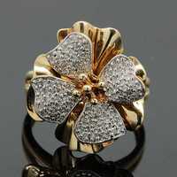 Złoty pierścionek z diamentami duży kwiatek 9K