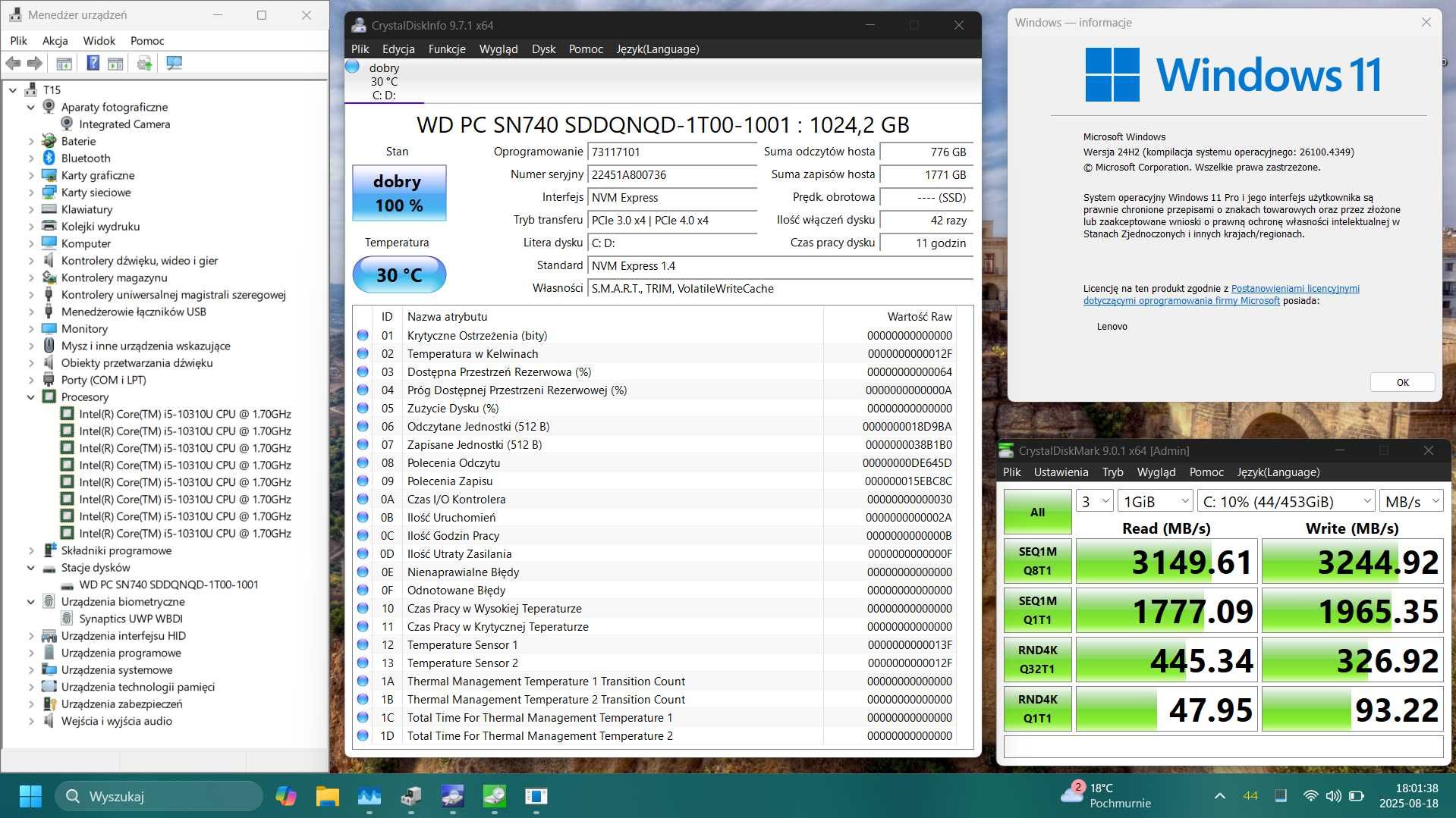 Lenovo  ThinkPAD  T15: i5-10310U + 16GB RAM + 1TB Dysk NVME + Torba