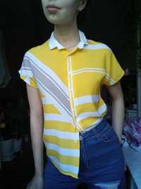 Натуральная рубашка асимметрия, натуральна сорочка жовта, летняя рубаш