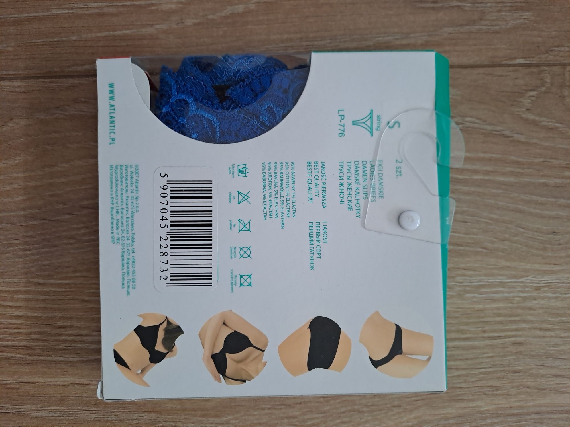 2+1 Stringi damskie Atlantic, rozmiar S, 2PACK, koronkowe, niebieskie