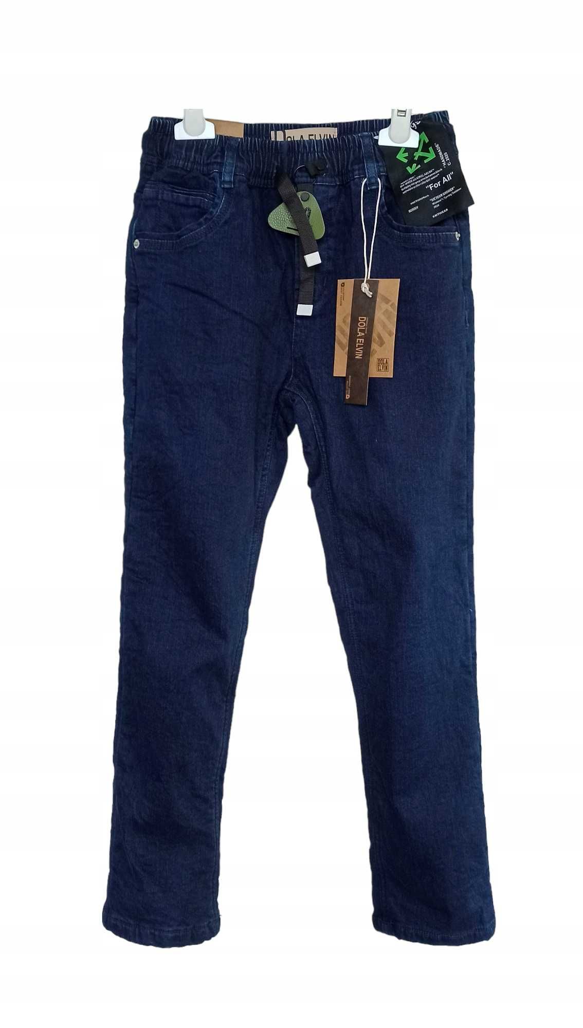 Spodnie Jeans miękkie elastyczne GUMA ocieplane polarem nowy 158-164