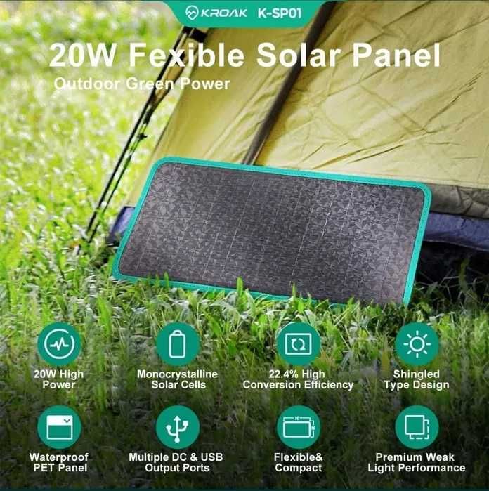 Портативная солнечная панель Kroak 20вт станция solar зарядка телефона