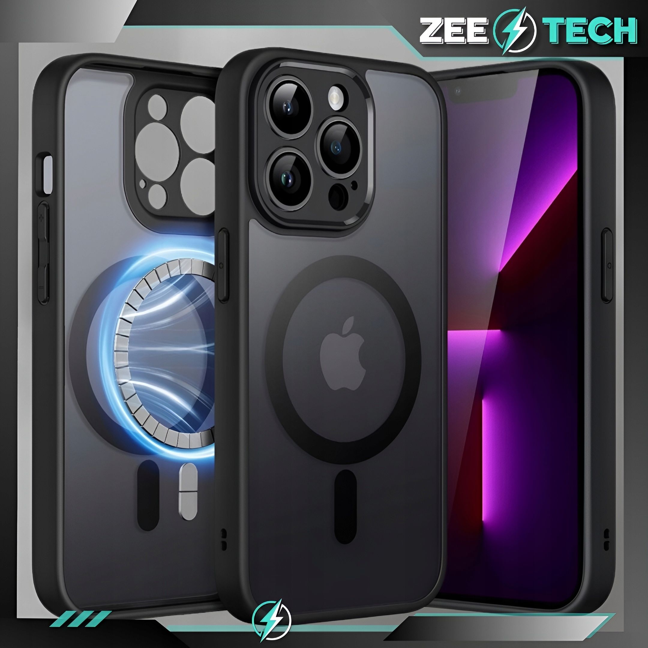 Etui Do Iphone 13 Pro Magsafe Czarne Case Pancerne Osłona + Szkło