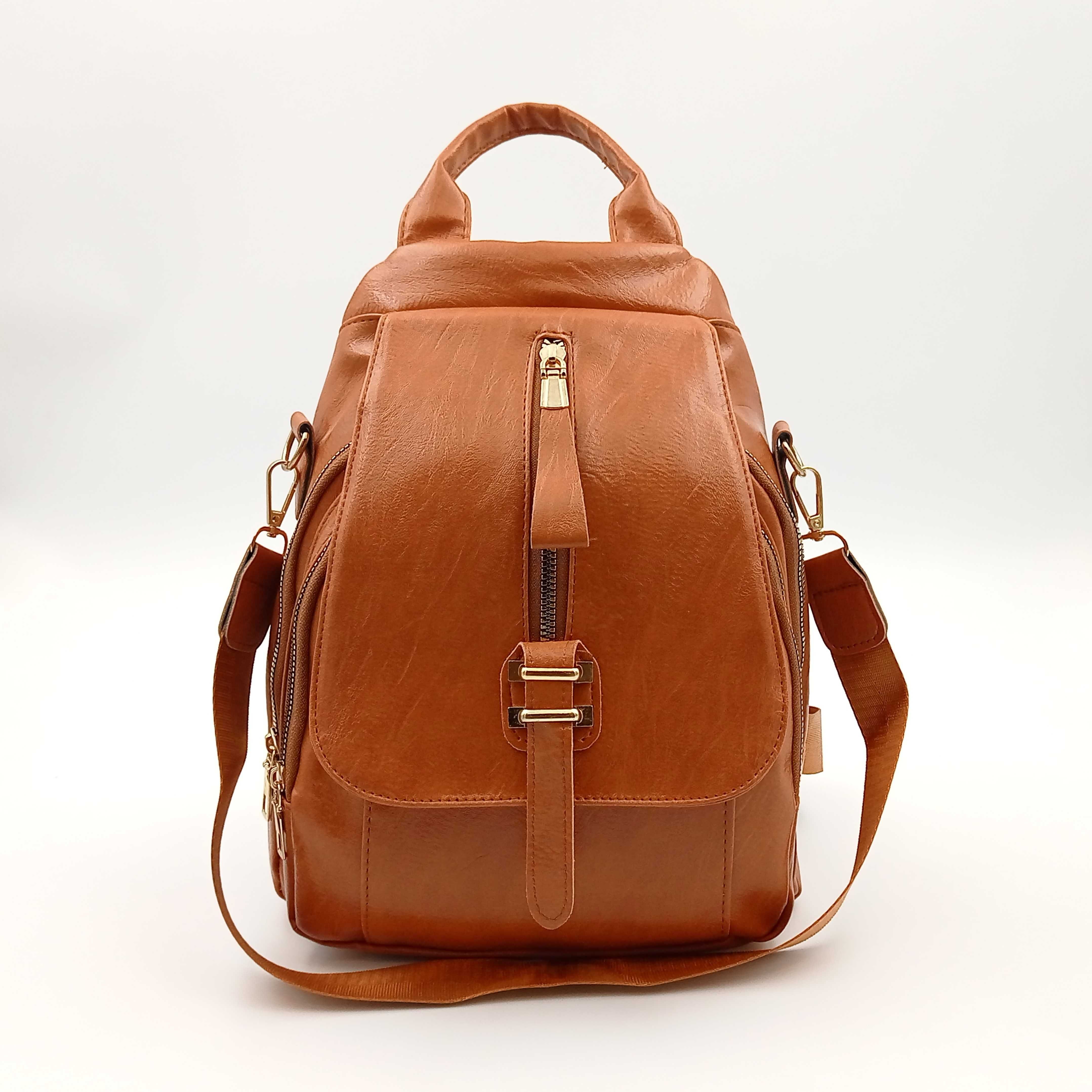 Plecak damski skórzany z klapą Mochila Bolsos brąz