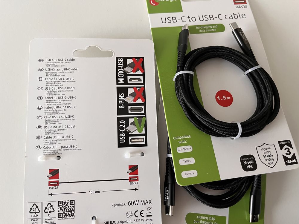 Kabel usb typ c - usb typ c ładowanie/ tran. danych sologic 1,5m Nowy