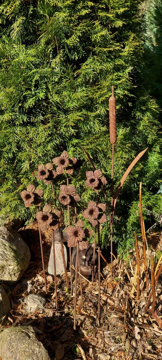 Piękna ozdoba ogrodu metalowy kwiat zardzewiały żąkil rdza industrial