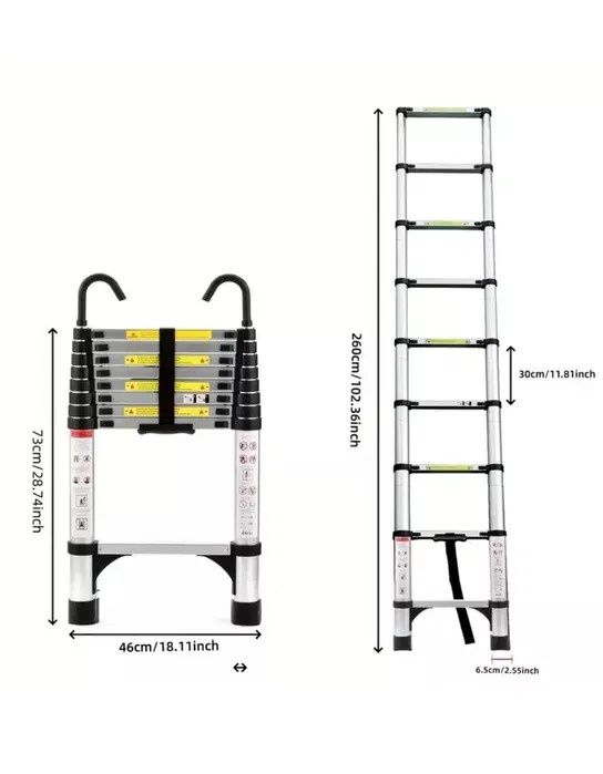 Teleskopowa drabina z hakami 2.6m