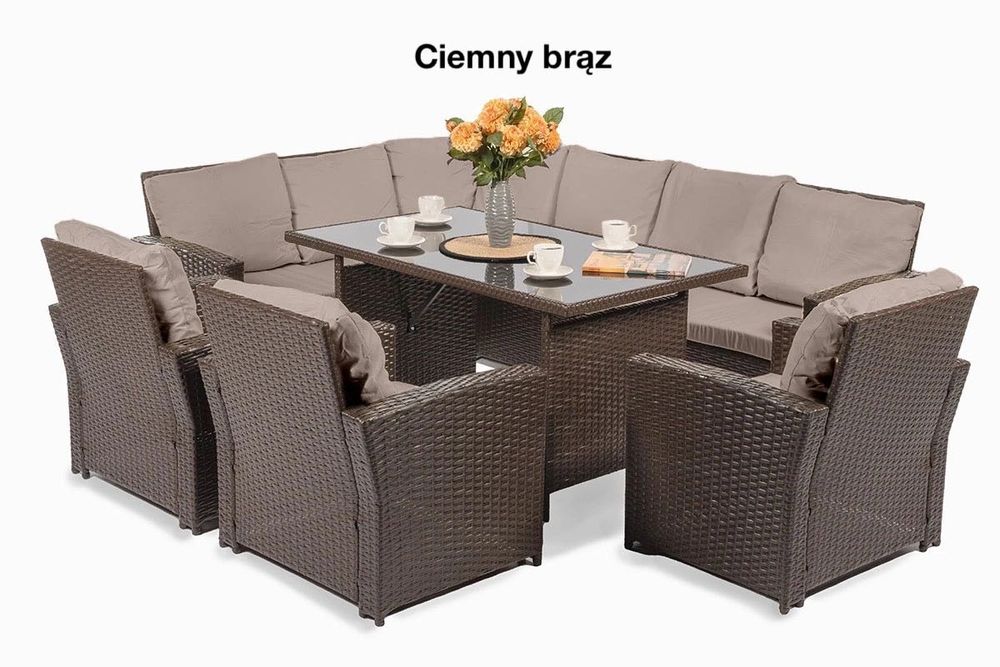 Meble ogrodowe NAROŻNIK 9 os komplet wypoczynkowy PRZEDSPRZEDAŻ