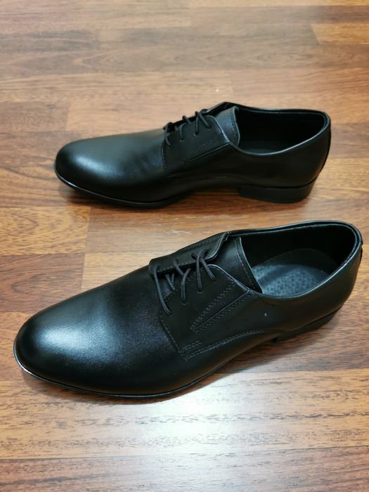 Eleganckie Wizytowe Skórzane Półbuty Męskie M 100 Czarne Tęgie