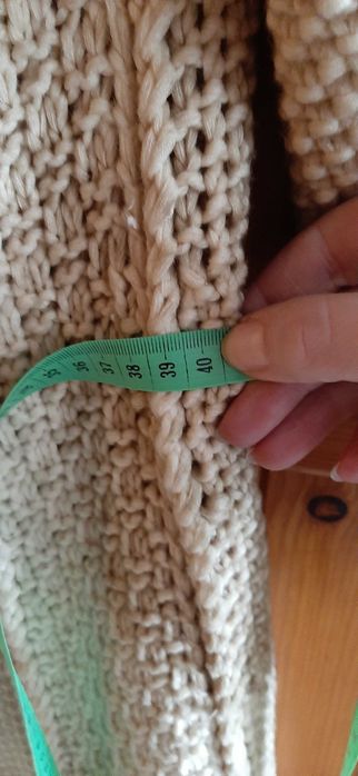 Elegancki Sweter Kardigan Damski 42/44 Ecru/Beż Dzianinowy Długi