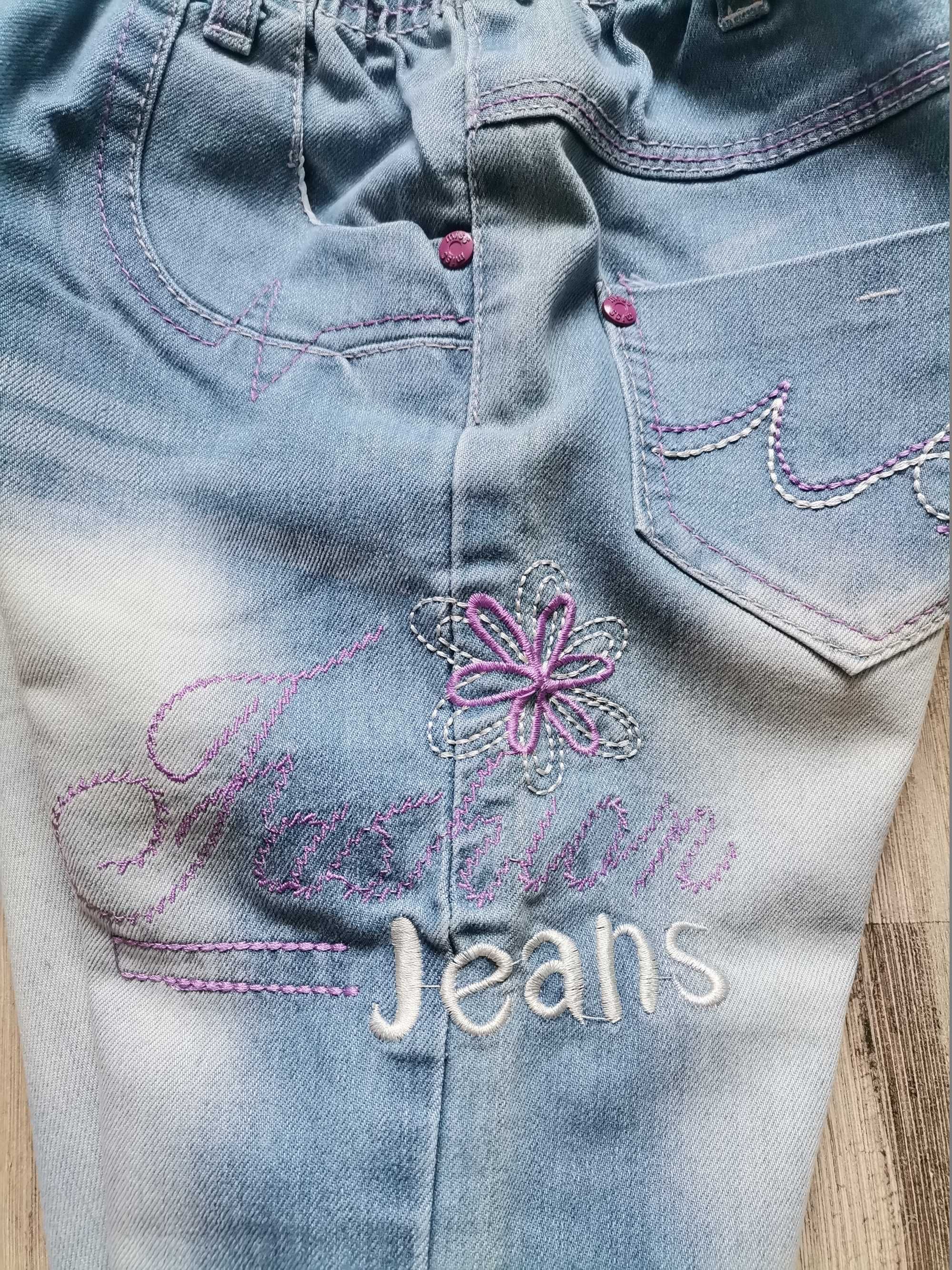 nowe spodnie jeansowe 128 jeans rozciągliwy gumka niebieski księżyc