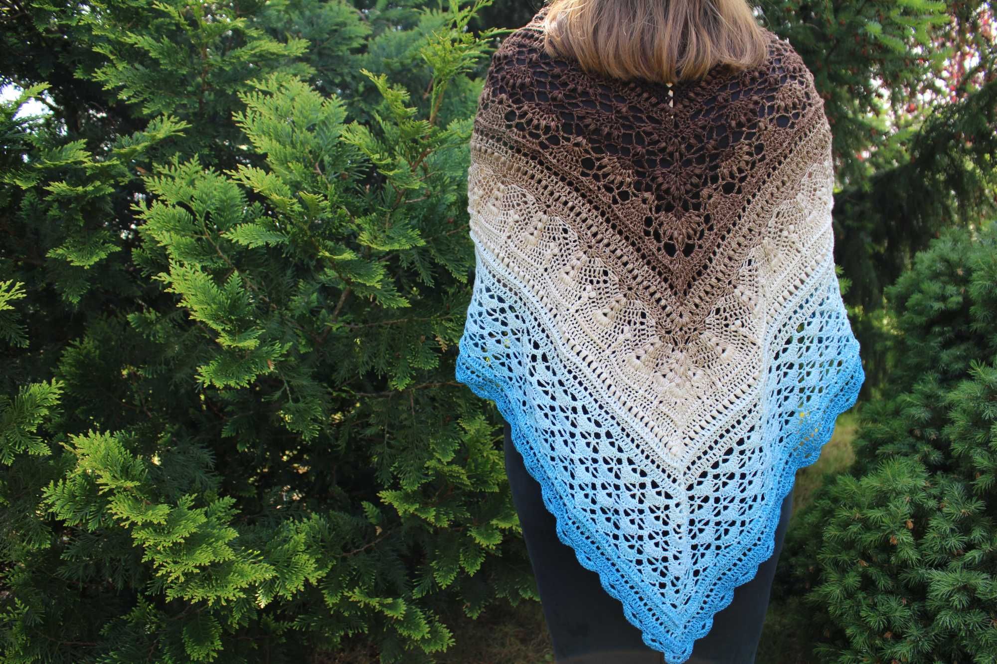 Chusta Ombre, ręcznie robiona na szydełku, szydełko, Handmade