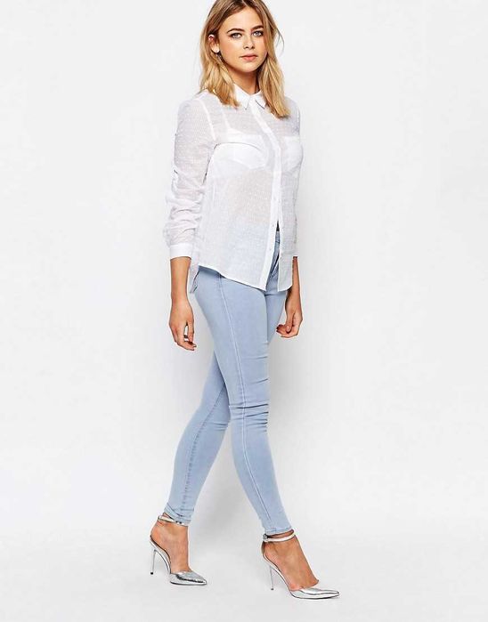 OASIS biała tłoczona koszula w paski rozm. 36/S