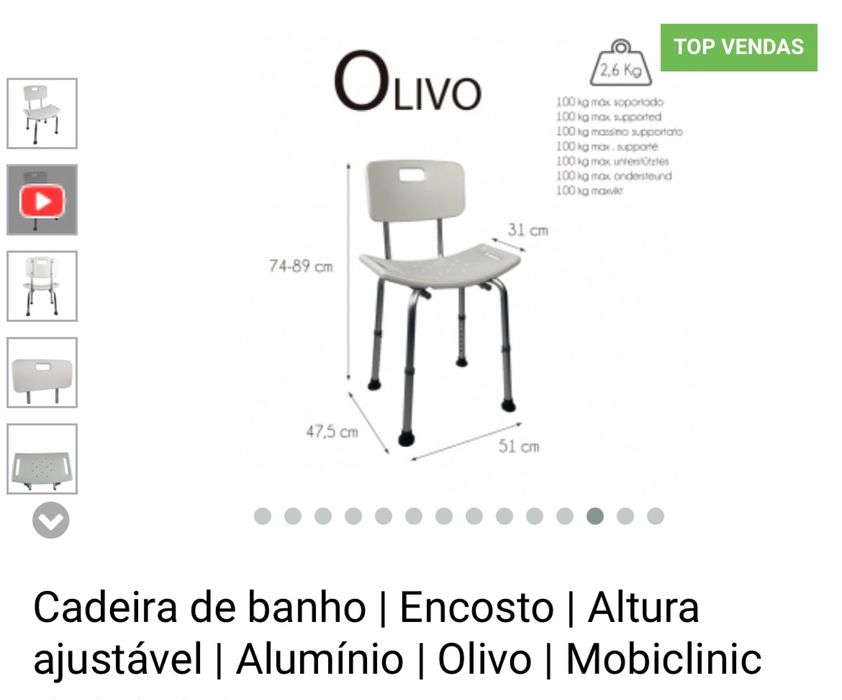 Cadeira de banho com encosto nova
