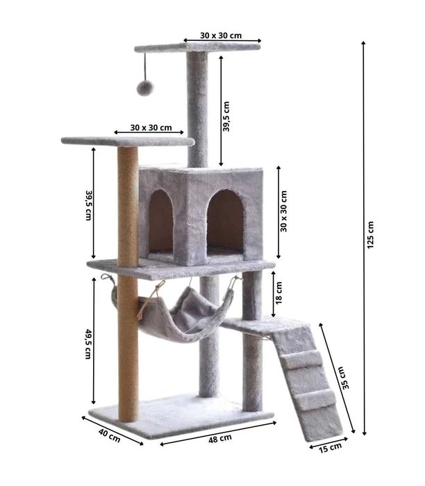 Когтеточка домик висока 125 см сіра • для кота • кігтеточка