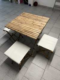 Conjunto bancos e mesa bambu