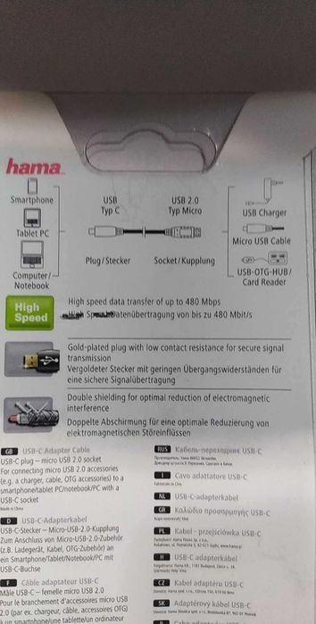 Hama Kabel Przejściówka USB Typ C wtyk -  MICRO USB gniazdo 0,15m