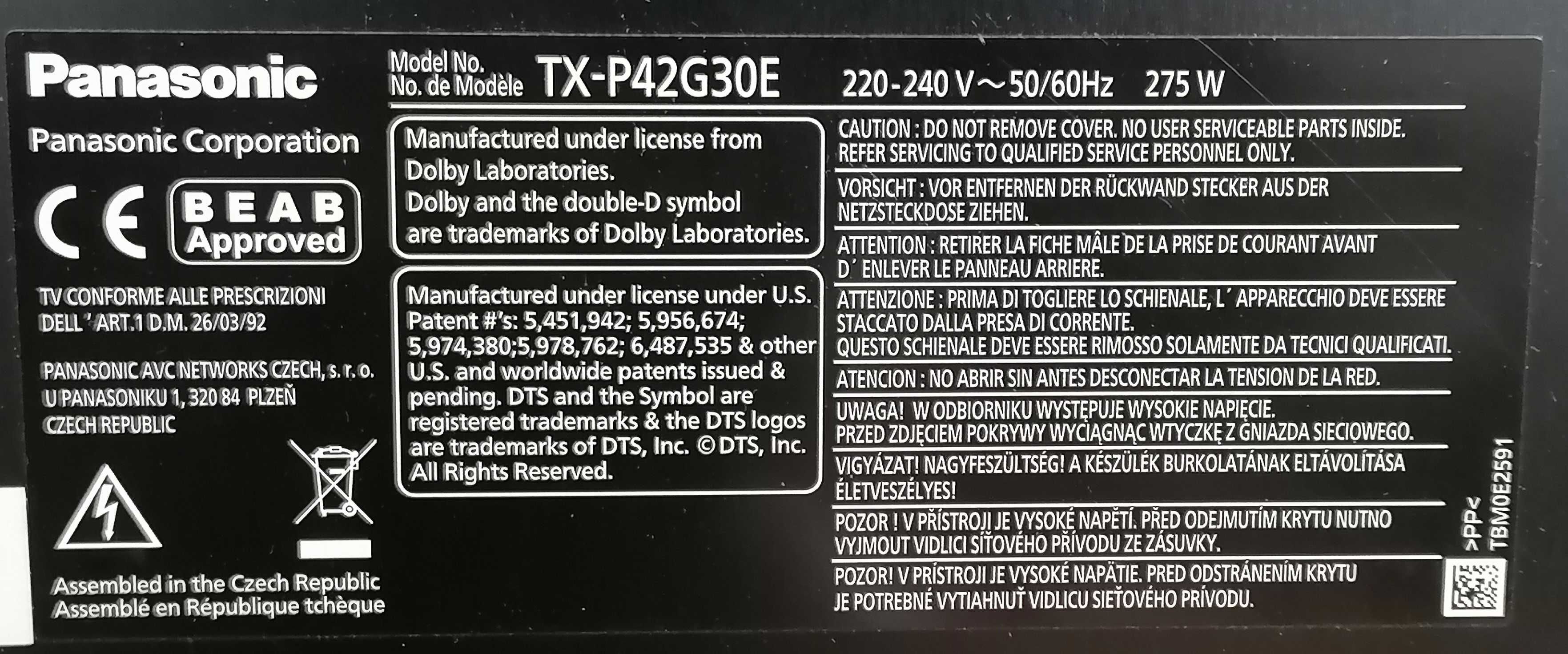 Telewizor plazmowy Panasonic TX-P42G30E 42 cale
