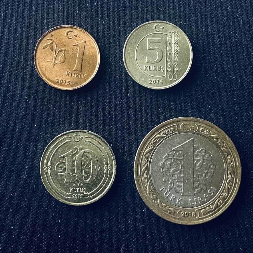 Zestaw monet Turcja - 1, 5, 10 Kurus, 1 Lira