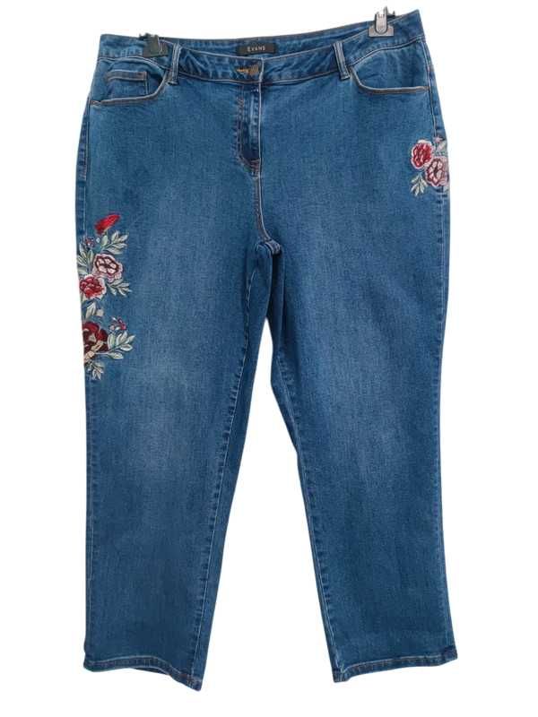 Spodnie EVANS zdobione jeans kwiatki wyszywane plus size
