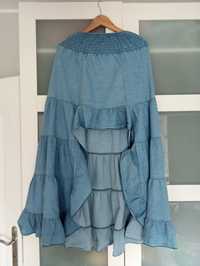 Włoska spódnica sukienka  jeansowa asymetryczna  maxi