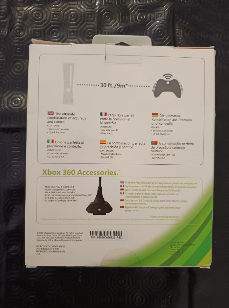 Comando Xbox 360 wireless branco em caixa