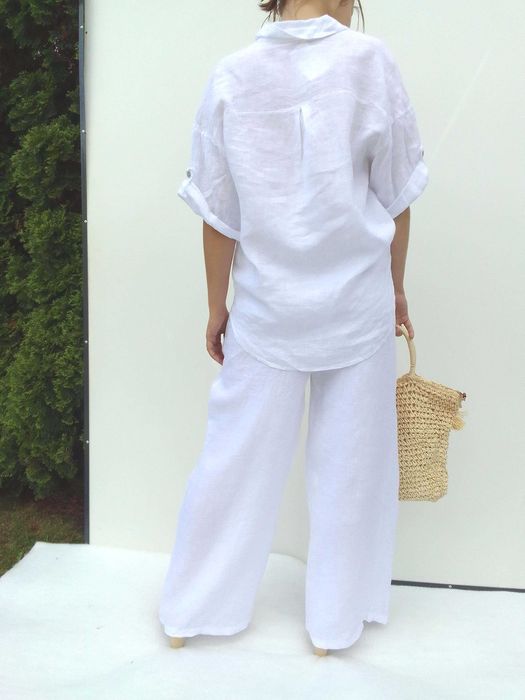 Lniany komplet spodnie koszula 100% len puro lino S M L uniwersalny