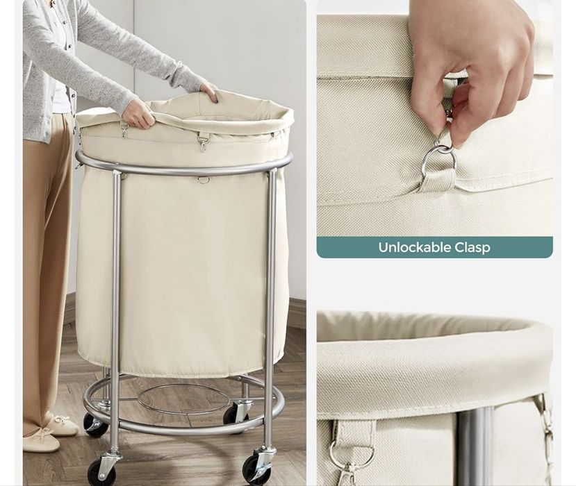 Kosz na pranie na kółkach, stalowa rama, 2 hamulce, zdejmowana torba