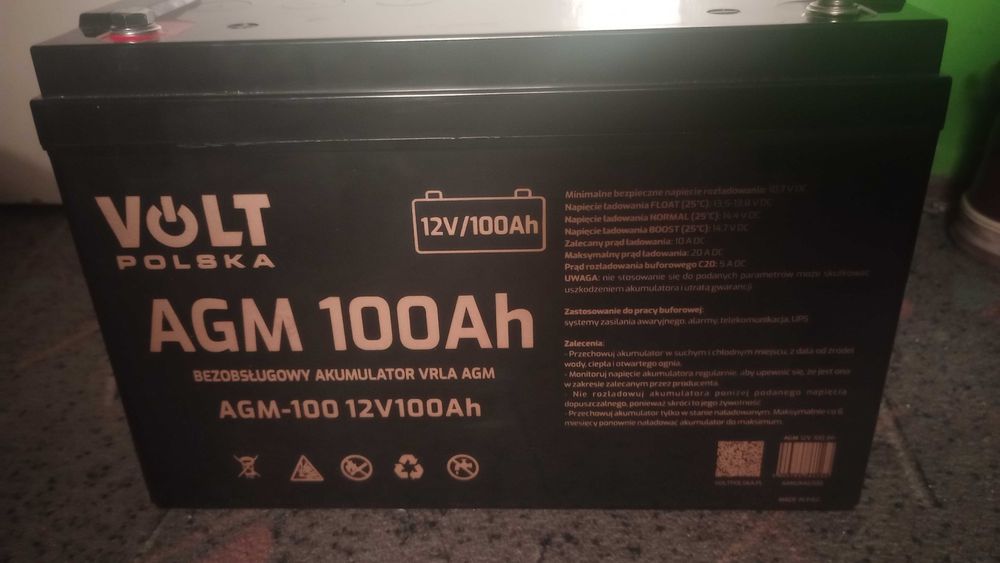 Nowe akumulatory akumulator VOLT TECHTRU AGM 12V 100Ah VRLA Gwarancja