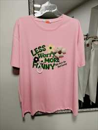 T-shirt bluzka z krótkim rękawem pudrowy róż kwiaty 3d