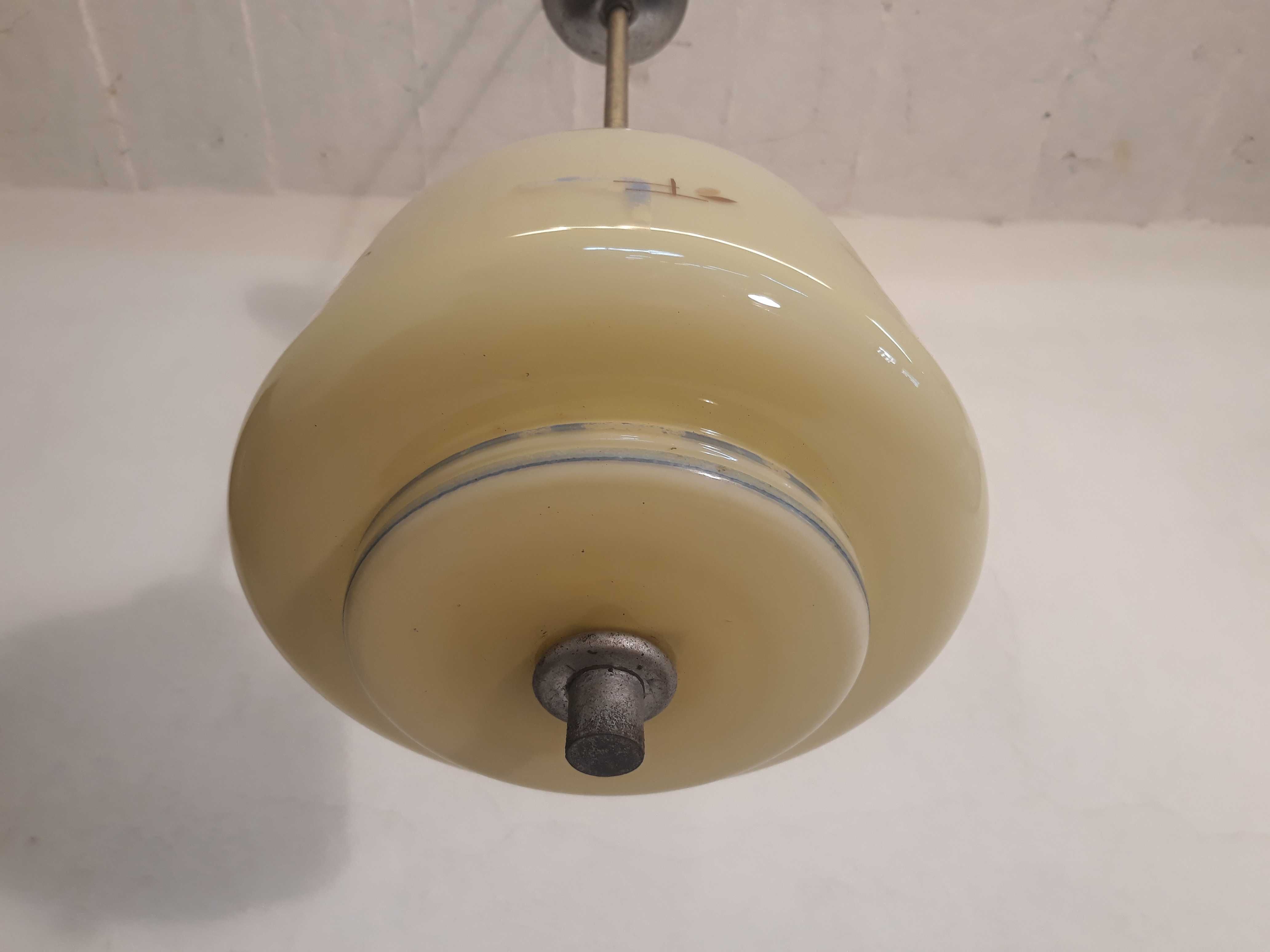 Przedwojenna lampa z kloszem, srebrna, chromowana, art deco, ampla