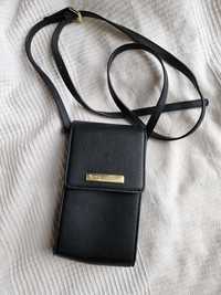 Katie London Mała czarna torebka na pasku na telefon portfel