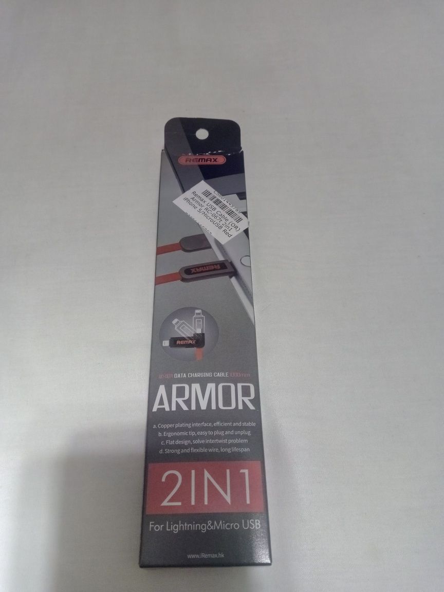 USB кабель для телефона Remax Armor 2 in 1 Lightning & Micro USB Red 1