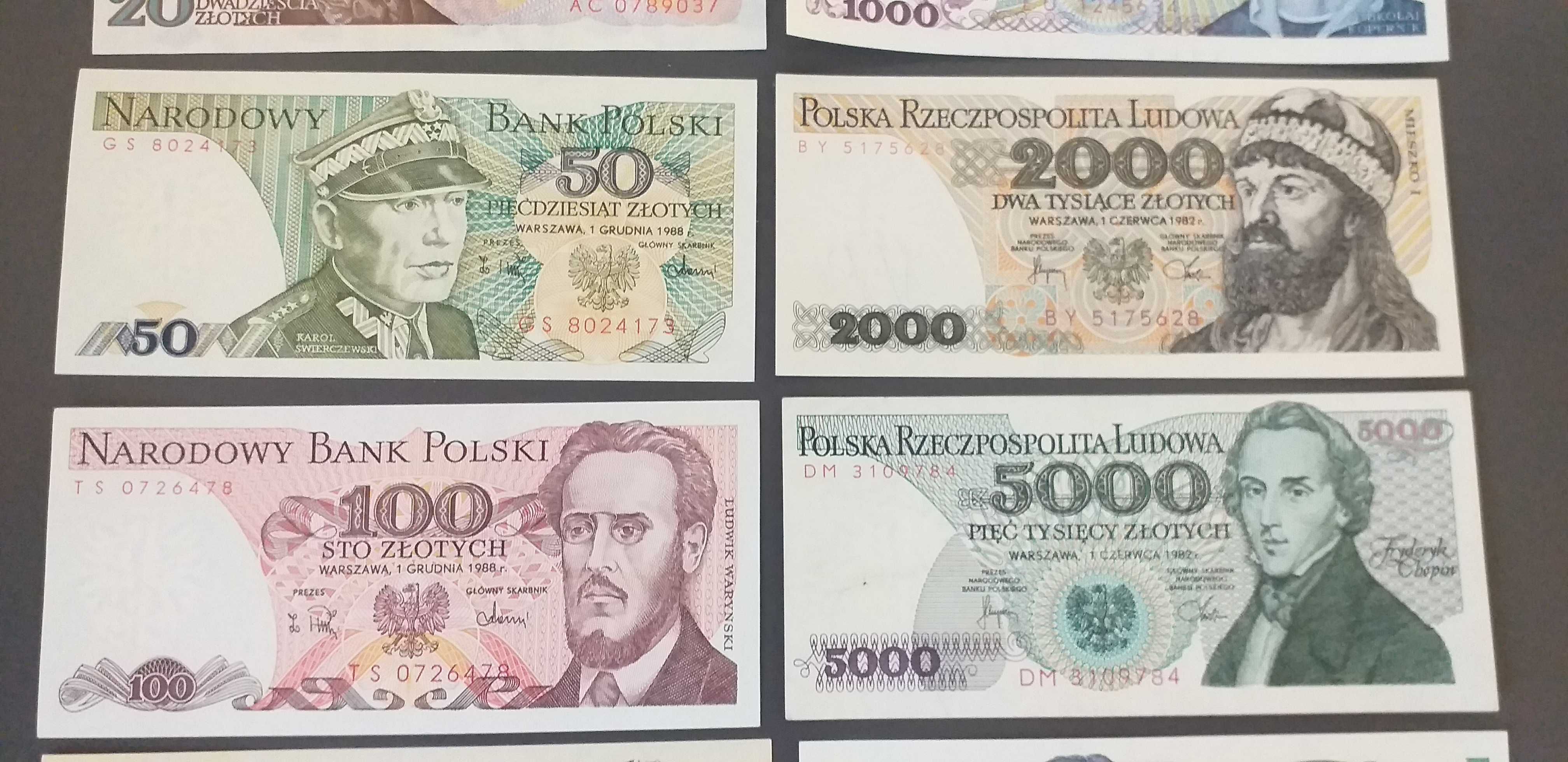 Zestaw banknotów PRL 10 szt.  Stan bankowy UNC