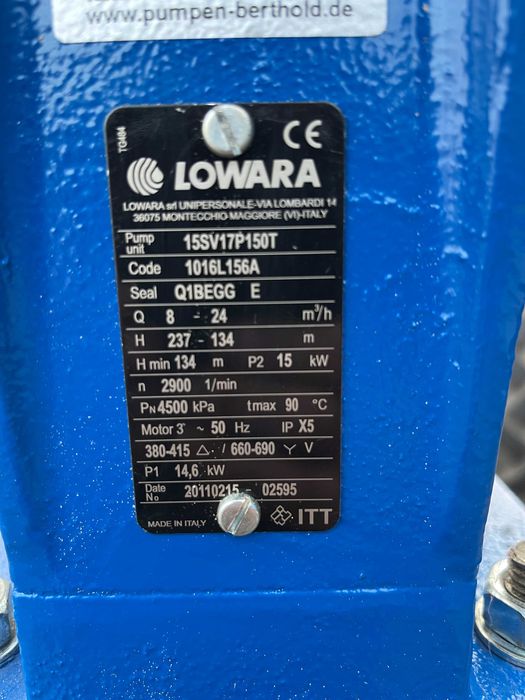 Pompa Lowara 15SV17P150T 8-24m3/h 15Kw, Nowa