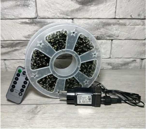 Гірлянда Мішура 50 м 1500 LED Теплий  Зел Дріт USB  або 220В 8 Режимів